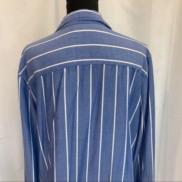 TAHARI blue white striped button down dress shirt Sz L - Picture 7 of 13